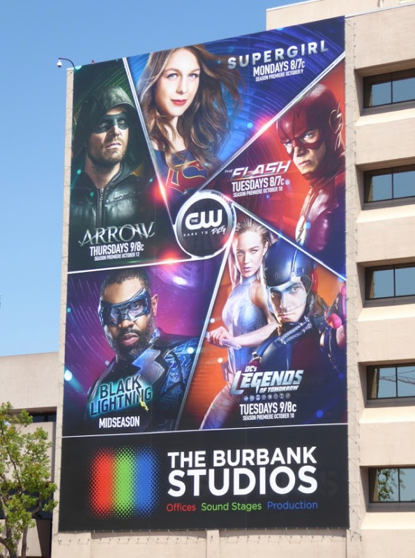 The CW DC Comics 2017 shows billboard CW DC Comics 2017 shows billboard