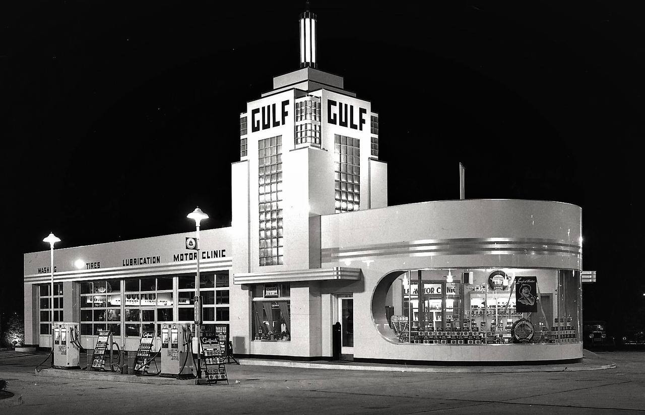Just A Car Guy Gulf “streamline modern” station built for the 1939 Worlds Fair on Long Island