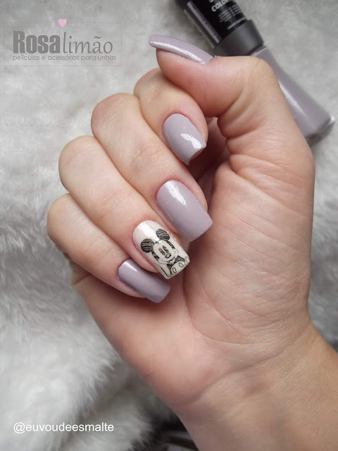 Unhas Decoradas Mickey com Película Rosa Limão