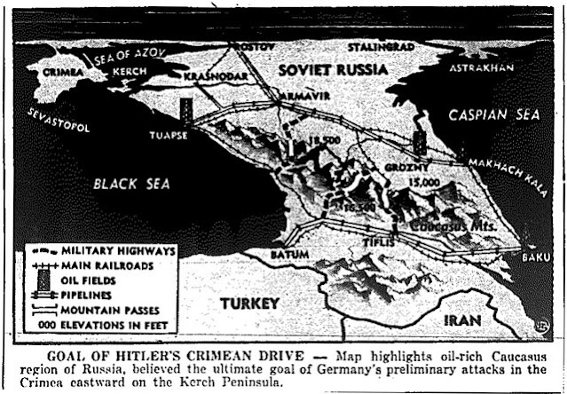 Map of the Caucasus in The Charlotte News, 14 May 1942 worldwartwo.filminspector.com