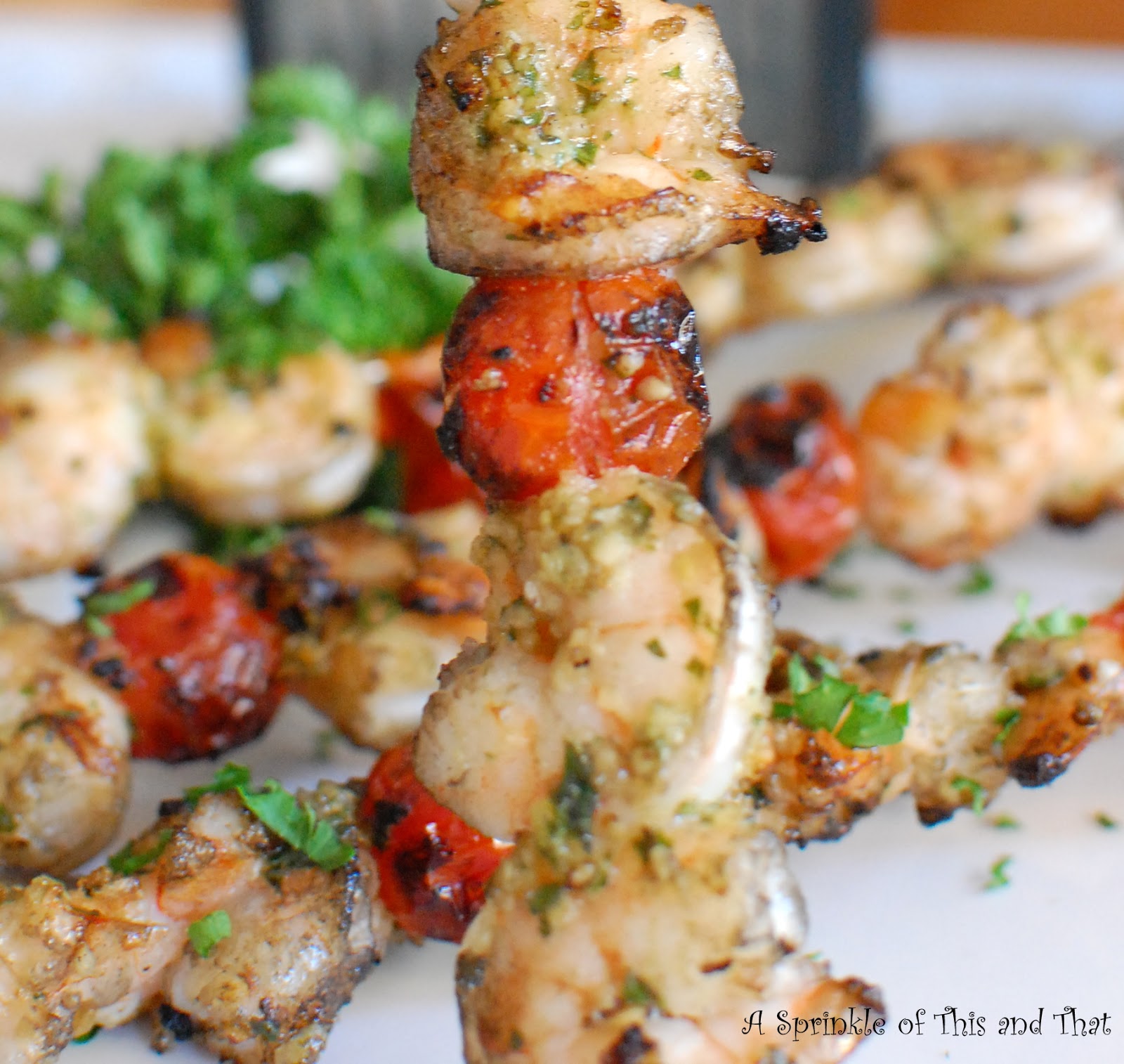 A Sprinkle of This and That Grilled Pesto Shrimp Skewers