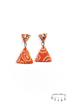 Boucles oreilles pâte polymère spirale orange Stenna Création Fimo