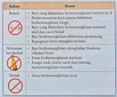 Kesan yang mungkin berlaku akibat pengambilan rokok,  minuman beralkohol dan dadah terhadap wanita hamil