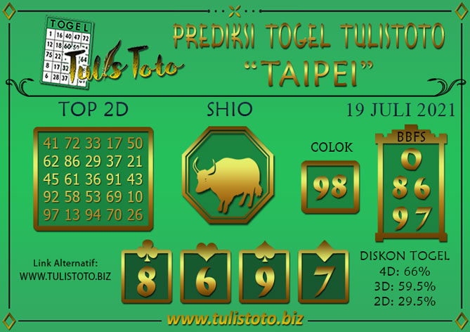 Prediksi Togel TAIPEI TULISTOTO 19 JULI 2021