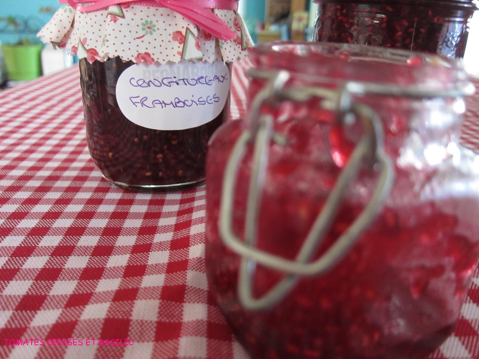 Tomates cerises et Basilic Confitures de framboises d'après Christine