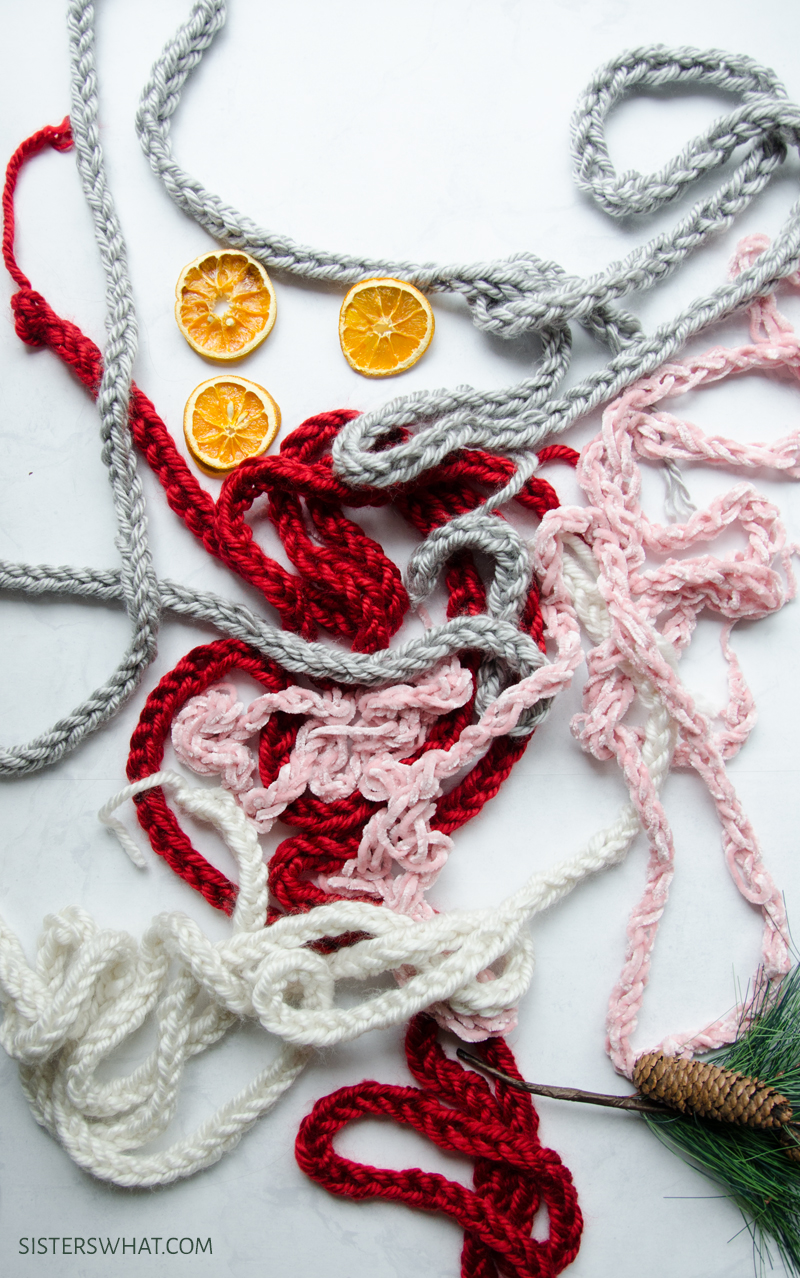 finger knitted christmas decorations