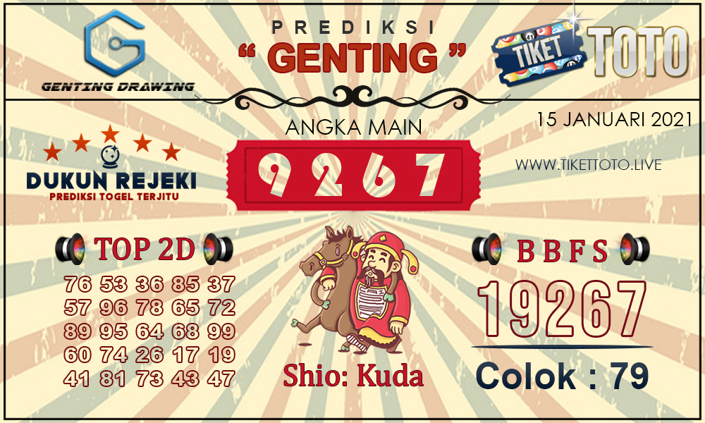Prediksi Togel GENTING DRAWING TIKETTOTO 15 JANUARI 2021