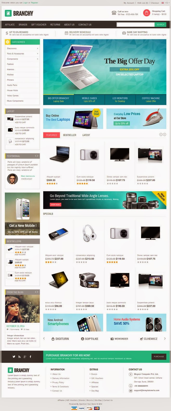 Branchy New Opencart Responsive Theme - Download New Themes