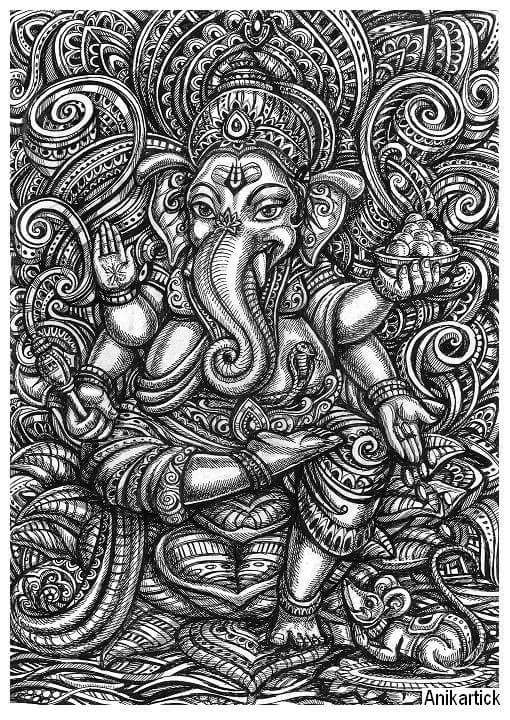 Pencil Sketch Of Lord Shiva Vishnu & Hanuman - Desi Painters
