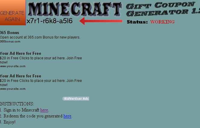 Free Minecraft Gift Code Generator No Survey