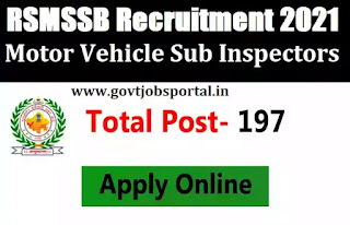 RSMSSB Recruitment for 197 Motor Vehicle Sub Inspectors 2021