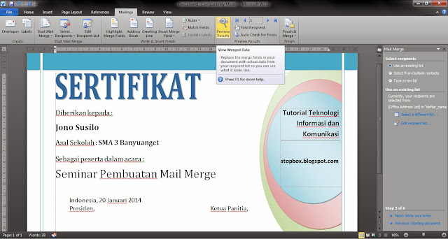 Langkah-Langkah Membuat Mail Merge pada MS Word