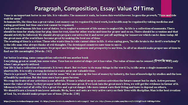   Paragraph, Composition, Essay: Value Of Time #besteducationpage