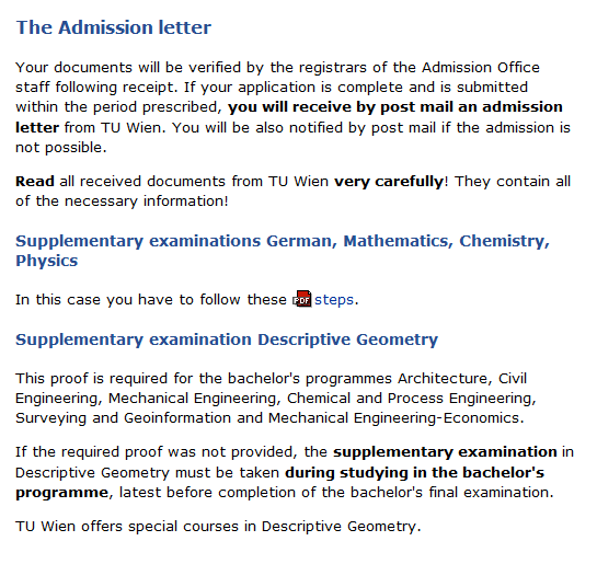TU Wien (Technische Universität Wien) Admission Procedure and Documents