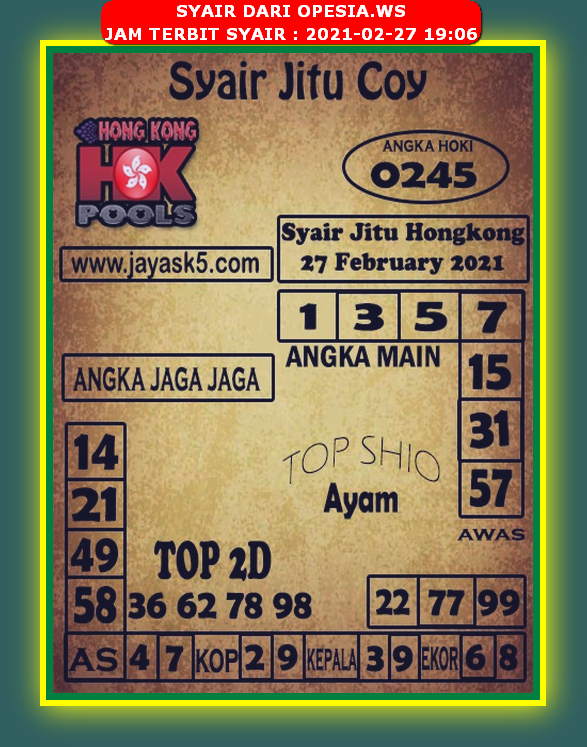 Syair Hk Hari Ini Sabtu 27 Februari 2021 Opesia Official