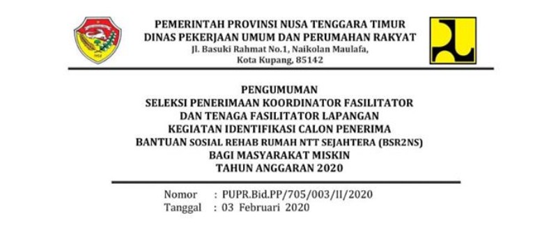 Rekrutmen Tenaga Koordinator Fasilitator Dan Fasilitator Lapangan Di Provinsi Nusa Tenggara Timur Tahun 2020
