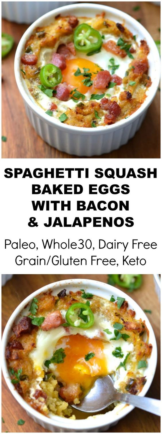 SPAGHETTI SQUASH BAKED EGGS WITH BACON & JALAPEÑOS(KETO,PALEO,GLUTEN