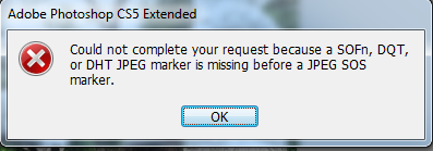 Mengatasi Error Could not complete your request because a SOFn, DQT, or DHT JPEG marker is missing before a JPEG SOS marker