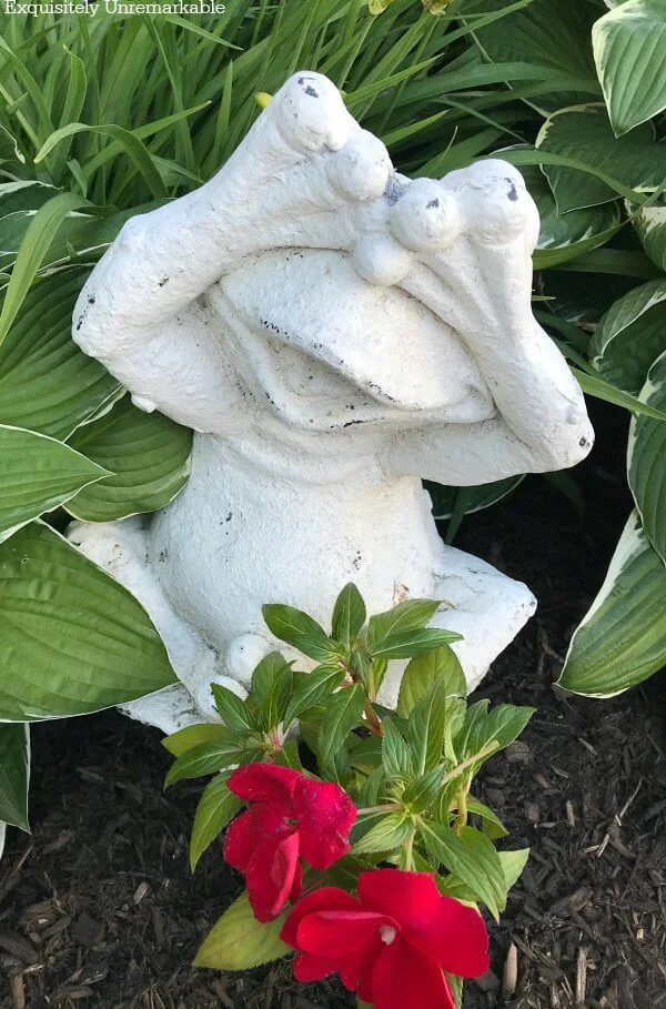 See No Evil Frog Statue sitting in the garden