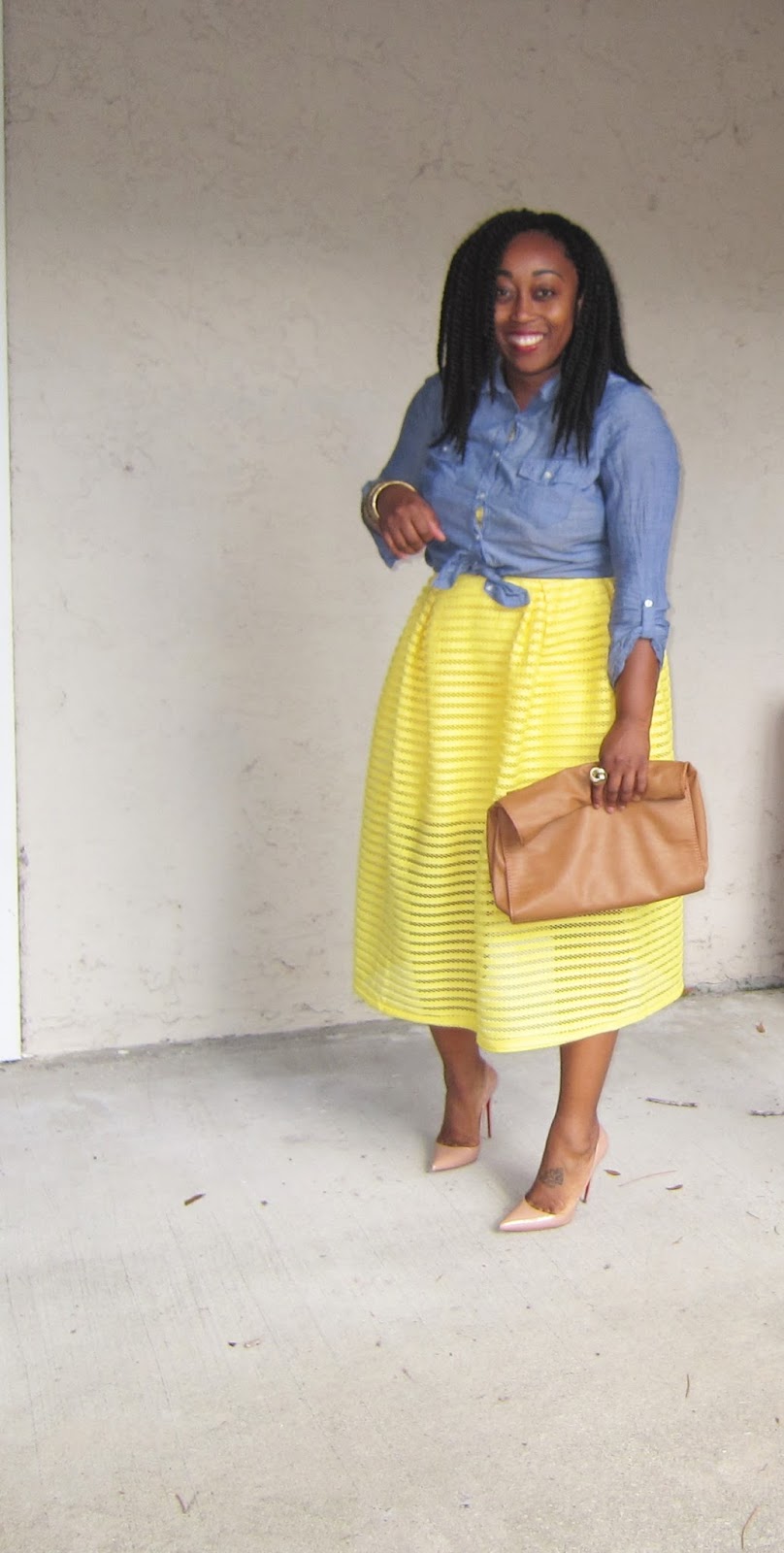 Outfit Denim Top and Bright Yellow Bottoms