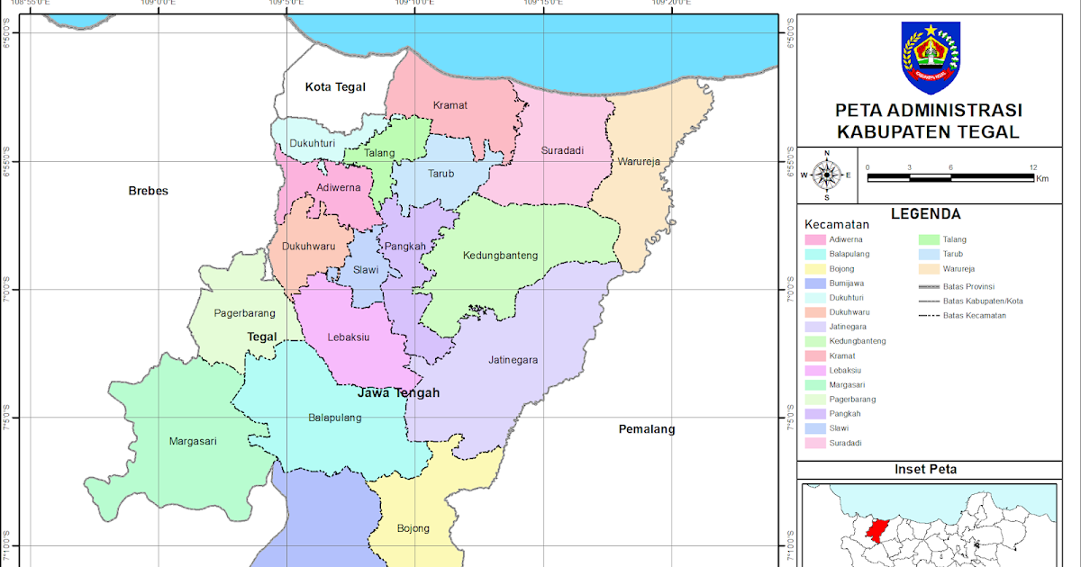 Peta Administrasi Kabupaten Tegal, Provinsi Jawa Tengah ~ NeededThing