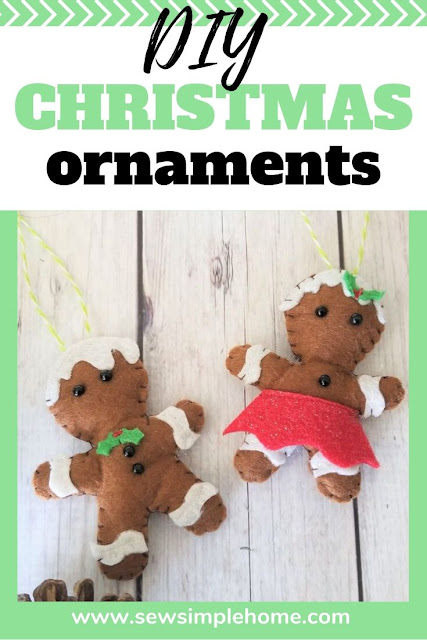 Free sewing pattern and SVG cut file for gingerbread man felt Christmas ornament pattern.