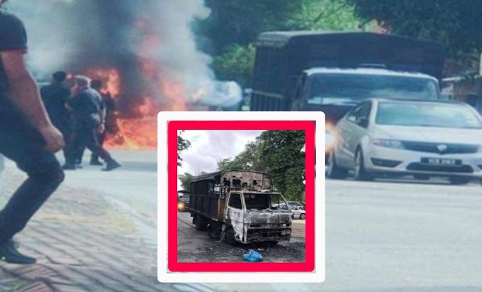 Trak polis bawa banduan terbakar dan seorang maut