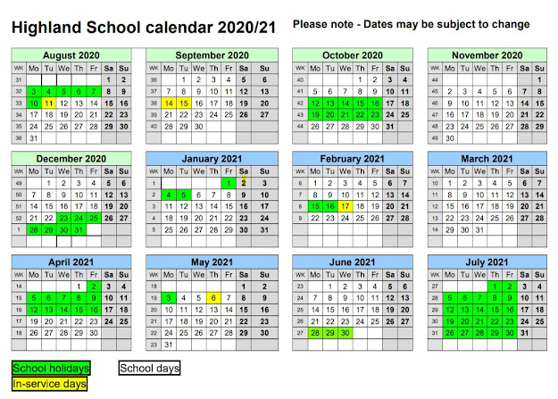 Highland School Calendar 2020/21 & 2021/22 - downloaded 17th June 2020....