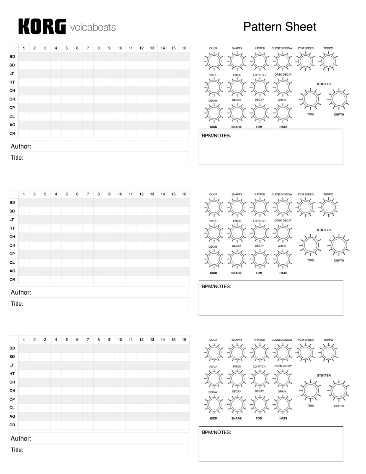 MATRIXSYNTH: KORG Volca Beats Pattern Sheet