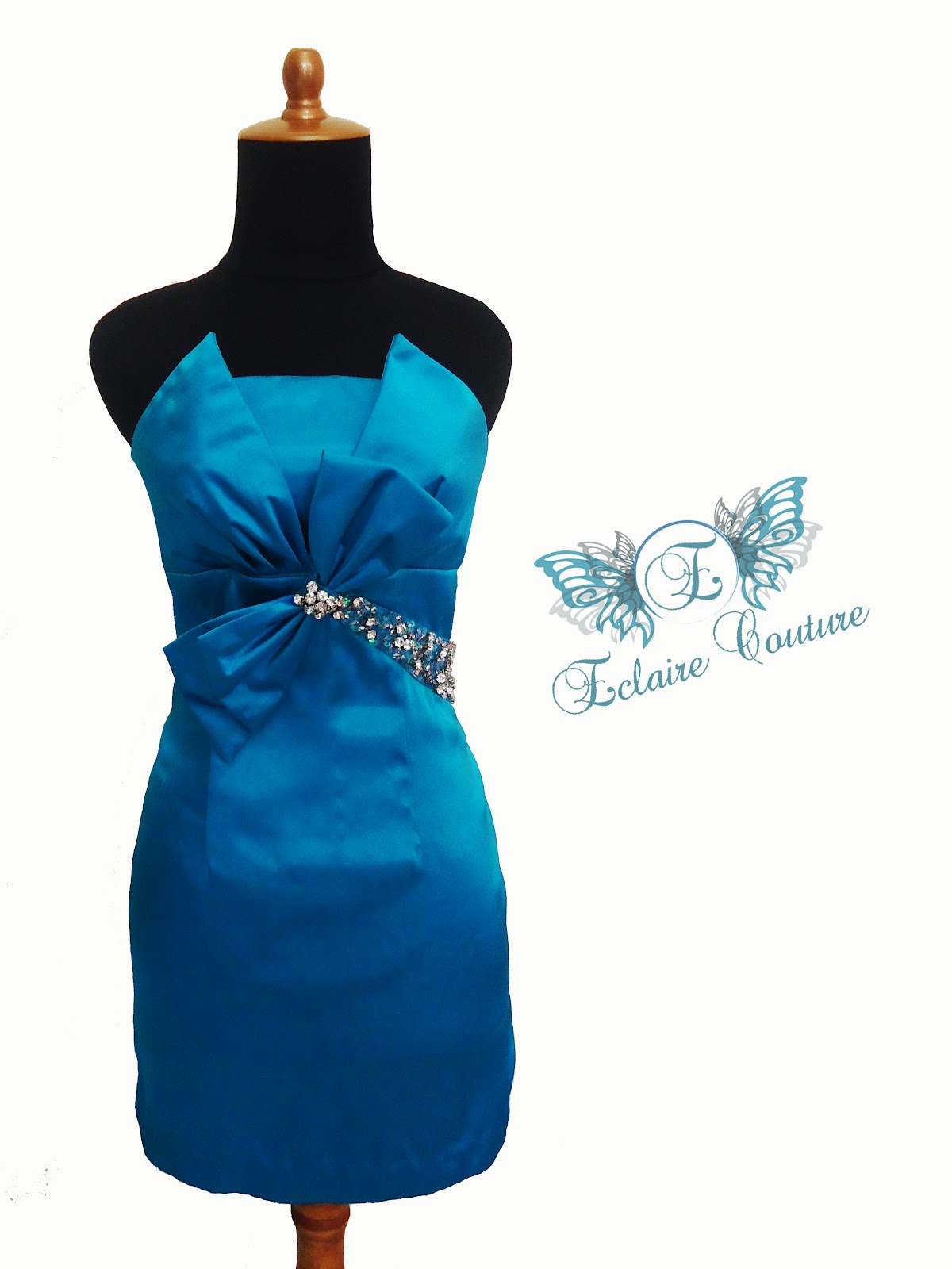 Eclaire Couture Ribbon Baby Blue Cocktail Dress (for Rent)