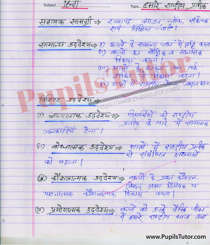 Bharat Desh Ke Rashtriya Chinh Lesson Plan in Hindi for B.Ed First Year - Second Year - DE.LE.D - DED - M.Ed - NIOS - BTC - BSTC - CBSE - NCERT Download PDF for FREE