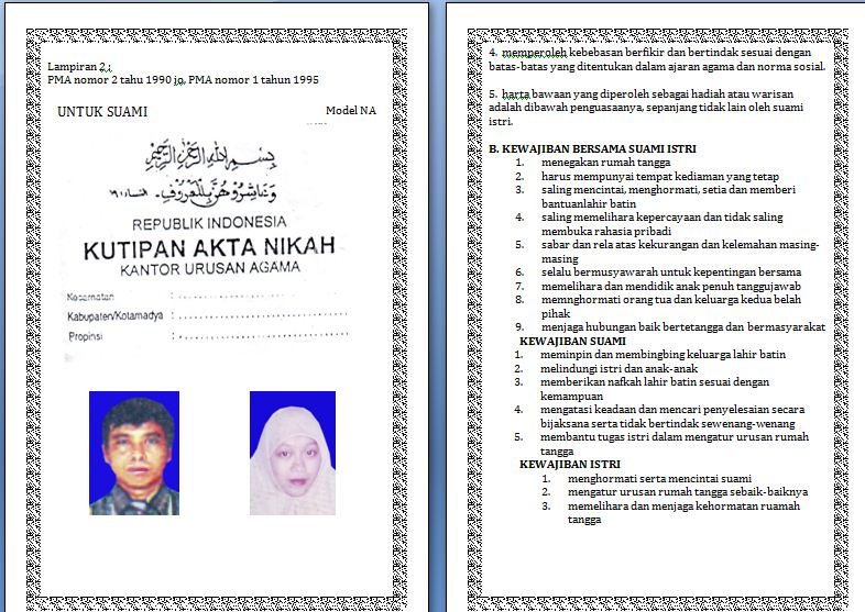 Contoh Buku Akta Nikah / Kutipan Akta Nikah TUKANG NGETIK