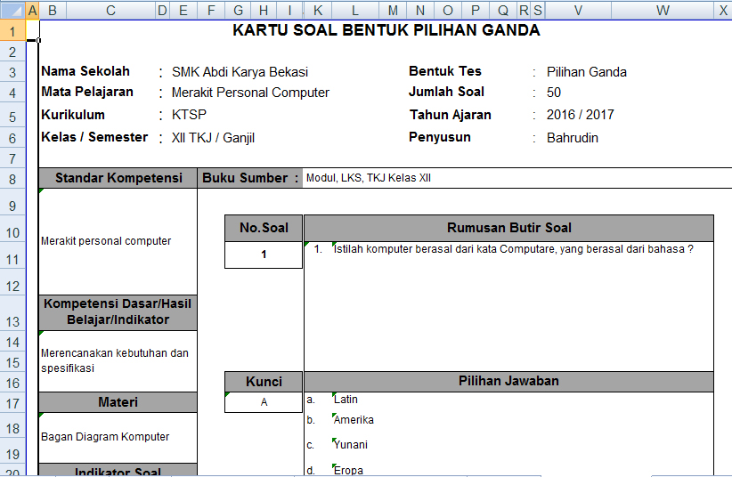 Aplikasi Kartu Soal Kisi Kisi Dan Naskah Soal Otomatis Terbaru Terviral