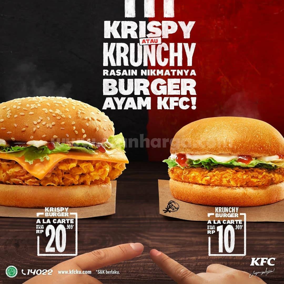 KFC KRISPY atau KRUNCHY BURGER! Menu Baru Harga mulai 10Ribuan scanharga