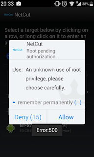 Screenshot of Netcut app to disconnect users from Wifi