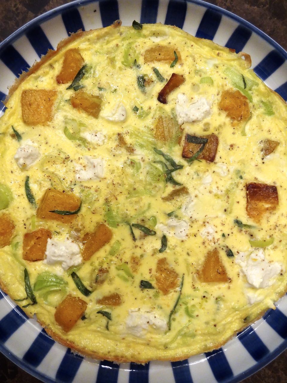 Scrumpdillyicious Leek, Squash & Goat Cheese Frittata with Tarragon