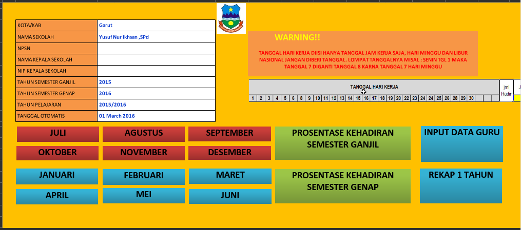 Aplikasi Daftar Hadir Plus Absensi Guru Format Excel S3MLAH Aplikasi Daftar Hadir Plus Absensi Guru Format Excel S3MLAH