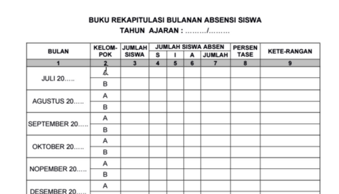 Contoh Buku Rekap Absensi Bulanan PAUD/ TK Fitur Lengkap Siap Pakai