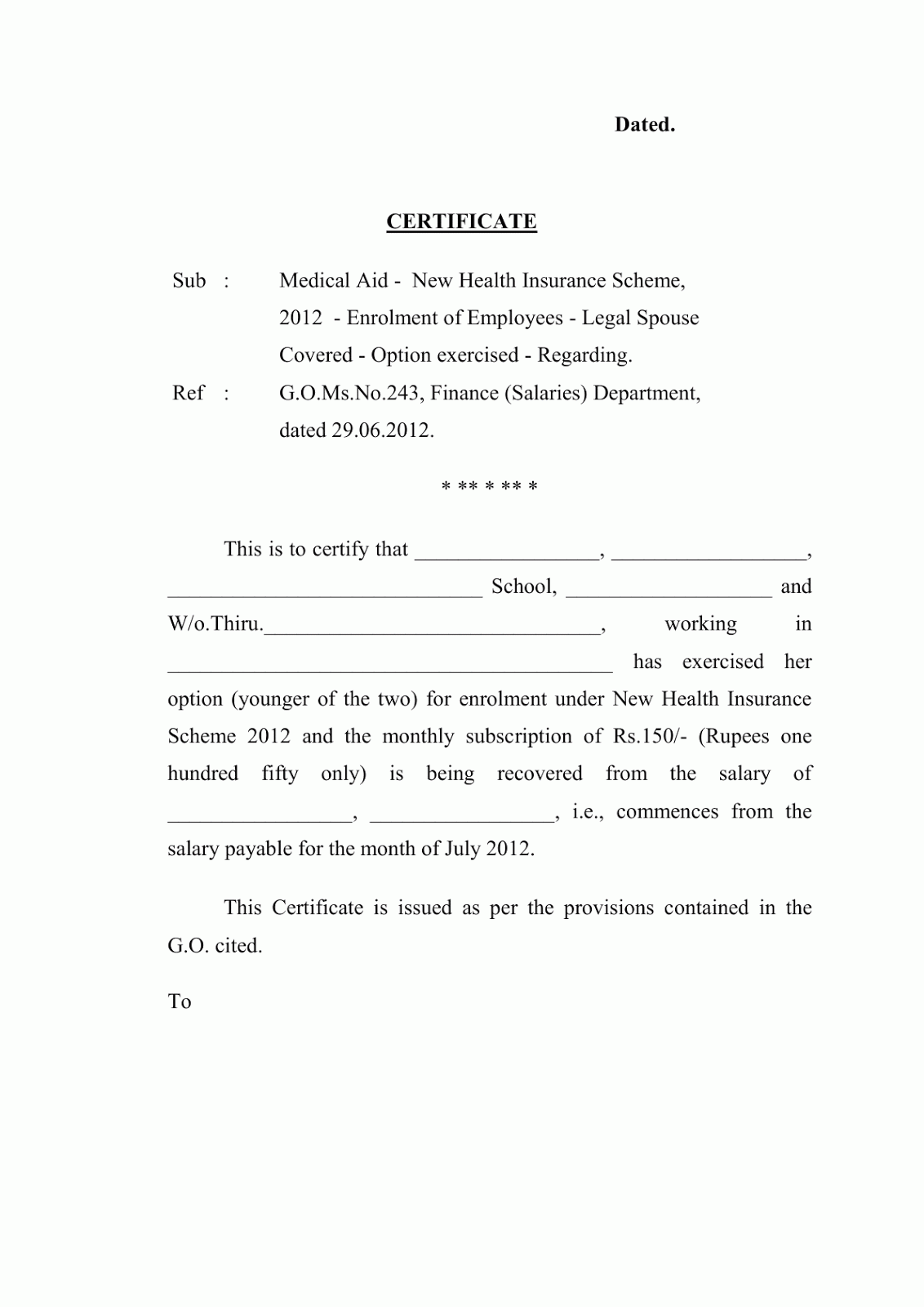 NHIS 2012 Forms With Spouse Certificate No.1
