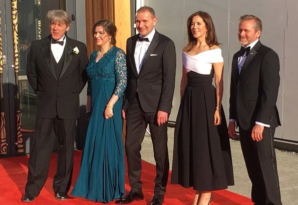 Crown Princess Mary wore Preen by Thornton Bregazzi Virginia Dress and Princess Mary carried Sergio Rossi black clutch, Gianvito Rossi shoes