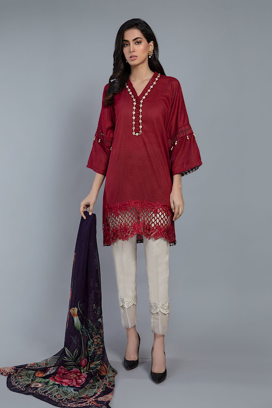 Maria B lawn suit Maroon color