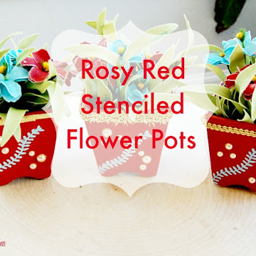 Rosy Red Stenciled Flower Pots