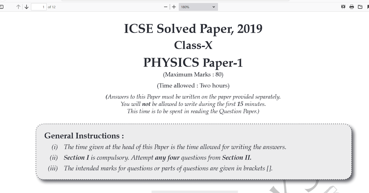 ICSE 2019 Physics Best Question Paper Solved Class 10 PDF Download