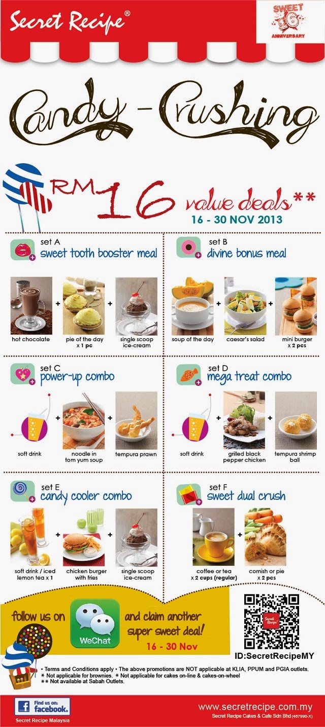 Candy Crushing RM 16 value deals (16 – 30 Nov) ( dine-in only)