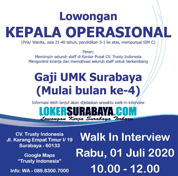 Walk In Interview At Cv Trusty Indonesia Surabaya Juni 2020 Lowongan Kerja Surabaya April 2021 Lowongan Kerja Jawa Timur Terbaru