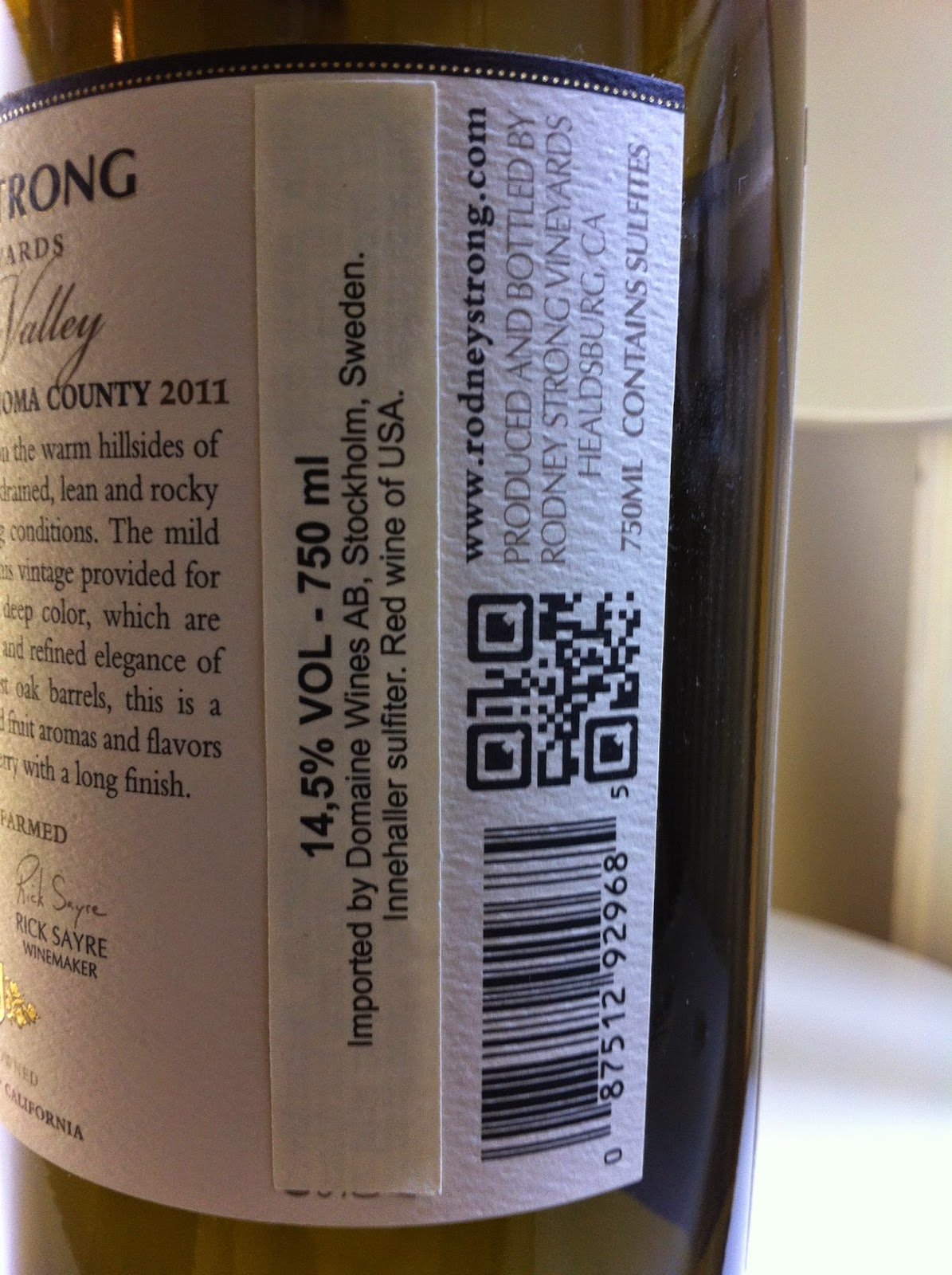 WINE IN SWEDEN TN Rodney Strong Alexander Estate Sauvignon