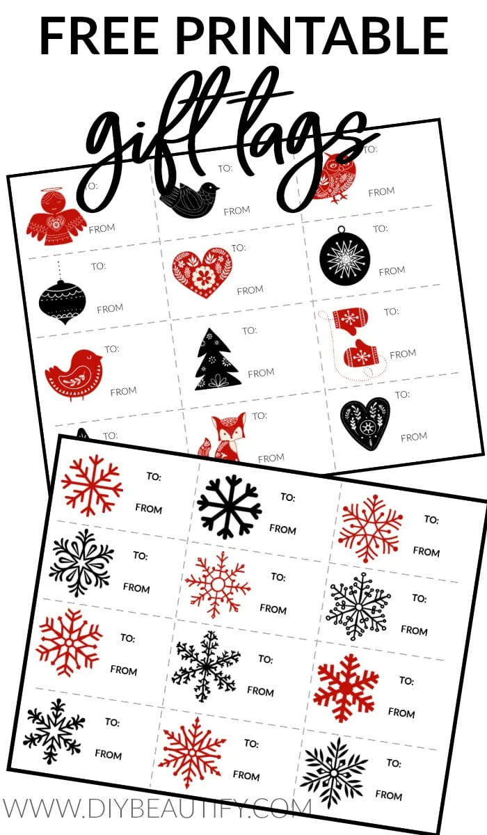printable Nordic snowflakes gift tags