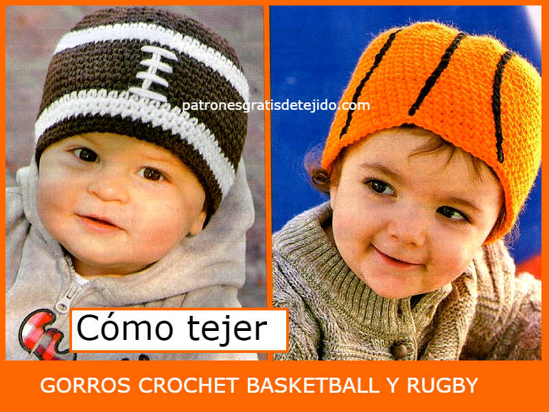 Recurso Mecánicamente Saludo Gorros para niños a crochet basketball y rugby