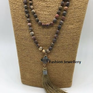Brown Black Jasper Pearl Jewellery Necklace.