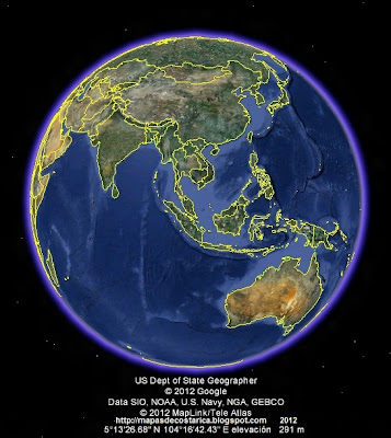 El Mundo, google earth, vista diurna, Oceania y Asia